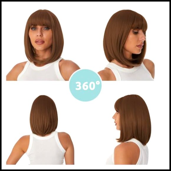 Short Straight Bob Wig with Bangs Heat Resistant Synthetic Lightweight main image 4